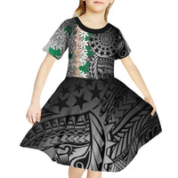 Cook Islands Tiare Maori With Conch Shell Kid Short Sleeve Dress Pasifika Fest Polynesian Tattoo Black