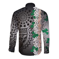 Cook Islands Tiare Maori With Conch Shell Long Sleeve Button Shirt Pasifika Fest Polynesian Tattoo Black