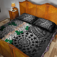 Cook Islands Tiare Maori With Conch Shell Quilt Bed Set Pasifika Fest Polynesian Tattoo Black