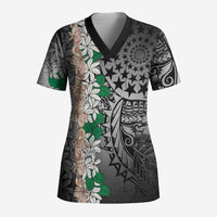 Cook Islands Tiare Maori With Conch Shell Scrub Top Pasifika Fest Polynesian Tattoo Black LT14 Adult Black - Polynesian Pride