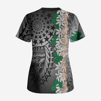 Cook Islands Tiare Maori With Conch Shell Scrub Top Pasifika Fest Polynesian Tattoo Black LT14 - Polynesian Pride
