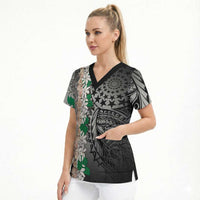 Cook Islands Tiare Maori With Conch Shell Scrub Top Pasifika Fest Polynesian Tattoo Black LT14 - Polynesian Pride