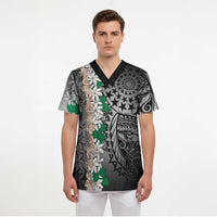 Cook Islands Tiare Maori With Conch Shell Scrub Top Pasifika Fest Polynesian Tattoo Black LT14 - Polynesian Pride