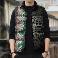 Cook Islands Tiare Maori With Conch Shell Sleeveless Puffer Jacket Pasifika Fest Polynesian Tattoo Black