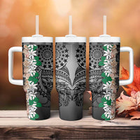 Cook Islands Tiare Maori With Conch Shell Tumbler With Handle Pasifika Fest Polynesian Tattoo Black