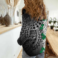 Cook Islands Tiare Maori With Conch Shell Women Casual Shirt Pasifika Fest Polynesian Tattoo Black
