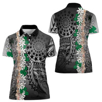 Cook Islands Tiare Maori With Conch Shell Women Polo Shirt Pasifika Fest Polynesian Tattoo Black