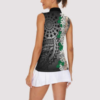 Cook Islands Tiare Maori With Conch Shell Women Sleeveless Polo Shirt Pasifika Fest Polynesian Tattoo Black