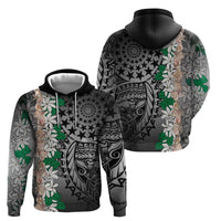 Cook Islands Tiare Maori With Conch Shell Zip Hoodie Pasifika Fest Polynesian Tattoo Black