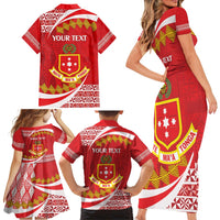 Personalised Kolisi Tonga College Atele Family Matching Short Sleeve Bodycon Dress and Hawaiian Shirt Mate Maa Tonga 142 Years Anniversary