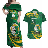 Personalised Tonga Liahona-Saineha High School Couples Matching Off Shoulder Maxi Dress and Hawaiian Shirt Happy 76 Years Anniversary