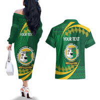 Personalised Tonga Liahona-Saineha High School Couples Matching Off The Shoulder Long Sleeve Dress and Hawaiian Shirt Happy 76 Years Anniversary