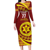 Personalised Tonga High School Family Matching Long Sleeve Bodycon Dress and Hawaiian Shirt Happy 77 Years Anniversary