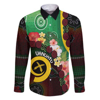 Long God Yumi Stanap Vanuatu Family Matching Short Sleeve Bodycon Dress and Hawaiian Shirt Tropical Flowers Aboriginal Pattern