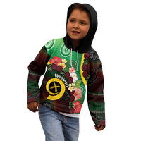 Long God Yumi Stanap Vanuatu Kid Hoodie Tropical Flowers Aboriginal Pattern LT14 - Polynesian Pride