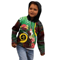 Long God Yumi Stanap Vanuatu Kid Hoodie Tropical Flowers Aboriginal Pattern LT14 - Polynesian Pride