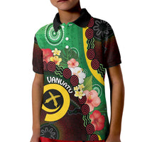 Long God Yumi Stanap Vanuatu Kid Polo Shirt Tropical Flowers Aboriginal Pattern LT14 Kid Green - Polynesian Pride