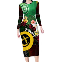 Long God Yumi Stanap Vanuatu Long Sleeve Bodycon Dress Tropical Flowers Aboriginal Pattern