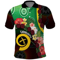 Long God Yumi Stanap Vanuatu Polo Shirt Tropical Flowers Aboriginal Pattern LT14 Green - Polynesian Pride