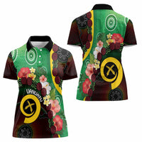 Long God Yumi Stanap Vanuatu Women Polo Shirt Tropical Flowers Aboriginal Pattern