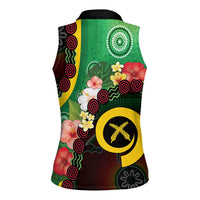Long God Yumi Stanap Vanuatu Women Sleeveless Polo Shirt Tropical Flowers Aboriginal Pattern LT14 - Polynesian Pride