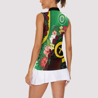 Long God Yumi Stanap Vanuatu Women Sleeveless Polo Shirt Tropical Flowers Aboriginal Pattern LT14 - Polynesian Pride