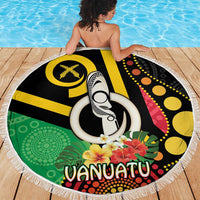 Tamtam Drum Vanuatu Beach Blanket Boar Tusk Aboriginal Flag Style