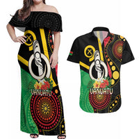 Tamtam Drum Vanuatu Couples Matching Off Shoulder Maxi Dress and Hawaiian Shirt Boar Tusk Aboriginal Flag Style