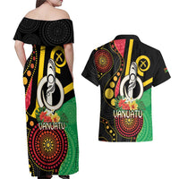Tamtam Drum Vanuatu Couples Matching Off Shoulder Maxi Dress and Hawaiian Shirt Boar Tusk Aboriginal Flag Style