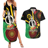 Tamtam Drum Vanuatu Couples Matching Summer Maxi Dress and Hawaiian Shirt Boar Tusk Aboriginal Flag Style