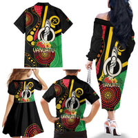 Tamtam Drum Vanuatu Family Matching Off The Shoulder Long Sleeve Dress and Hawaiian Shirt Boar Tusk Aboriginal Flag Style