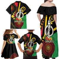 Tamtam Drum Vanuatu Family Matching Off Shoulder Maxi Dress and Hawaiian Shirt Boar Tusk Aboriginal Flag Style