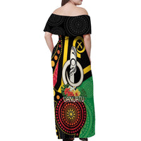 Tamtam Drum Vanuatu Off Shoulder Maxi Dress Boar Tusk Aboriginal Flag Style LT14 - Polynesian Pride