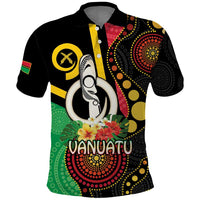 Tamtam Drum Vanuatu Polo Shirt Boar Tusk Aboriginal Flag Style LT14 Black - Polynesian Pride