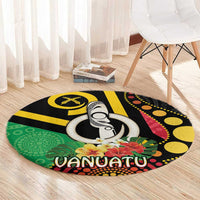 Tamtam Drum Vanuatu Round Carpet Boar Tusk Aboriginal Flag Style