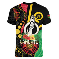 Tamtam Drum Vanuatu Women V-Neck T-Shirt Boar Tusk Aboriginal Flag Style LT14 - Polynesian Pride