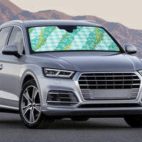 Hawaii Jade Vine Lei Auto Sun Shade Aloha Palaka Motif - Turquoise - Polynesian Pride