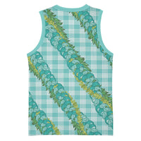 Hawaii Jade Vine Lei Basketball Jersey Aloha Palaka Motif - Turquoise - Polynesian Pride
