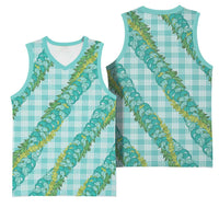 Hawaii Jade Vine Lei Basketball Jersey Aloha Palaka Motif - Turquoise - Polynesian Pride