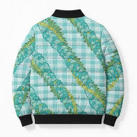 Hawaii Jade Vine Lei Bomber Puffer Jacket Aloha Palaka Motif - Turquoise - Polynesian Pride