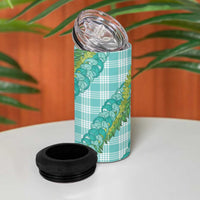 Hawaii Jade Vine Lei 4 in 1 Can Cooler Tumbler Aloha Palaka Motif - Turquoise - Polynesian Pride