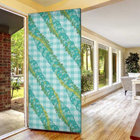Hawaii Jade Vine Lei Door Cover Aloha Palaka Motif - Turquoise - Polynesian Pride
