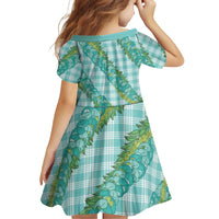 Hawaii Jade Vine Lei Family Matching Off Shoulder Short Dress and Hawaiian Shirt Aloha Palaka Motif - Turquoise - Polynesian Pride