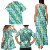 Hawaii Jade Vine Lei Family Matching Tank Maxi Dress and Hawaiian Shirt Aloha Palaka Motif - Turquoise - Polynesian Pride