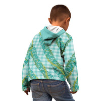 Hawaii Jade Vine Lei Kid Hoodie Aloha Palaka Motif - Turquoise - Polynesian Pride