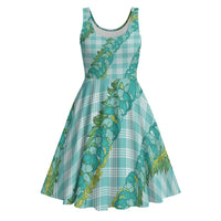 Hawaii Jade Vine Lei Midi Dress Aloha Palaka Motif - Turquoise - Polynesian Pride