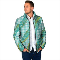 Hawaii Jade Vine Lei Padded Jacket Aloha Palaka Motif - Turquoise - Polynesian Pride