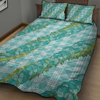 Hawaii Jade Vine Lei Quilt Bed Set Aloha Palaka Motif - Turquoise - Polynesian Pride