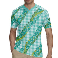 Hawaii Jade Vine Lei Rugby Jersey Aloha Palaka Motif - Turquoise - Polynesian Pride