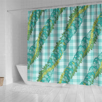 Hawaii Jade Vine Lei Shower Curtain Aloha Palaka Motif - Turquoise - Polynesian Pride